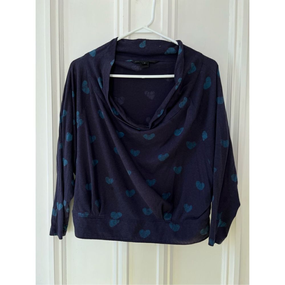 Marc by Marc Jacobs blue with teal broken hearts cowl neck cropped dolman style